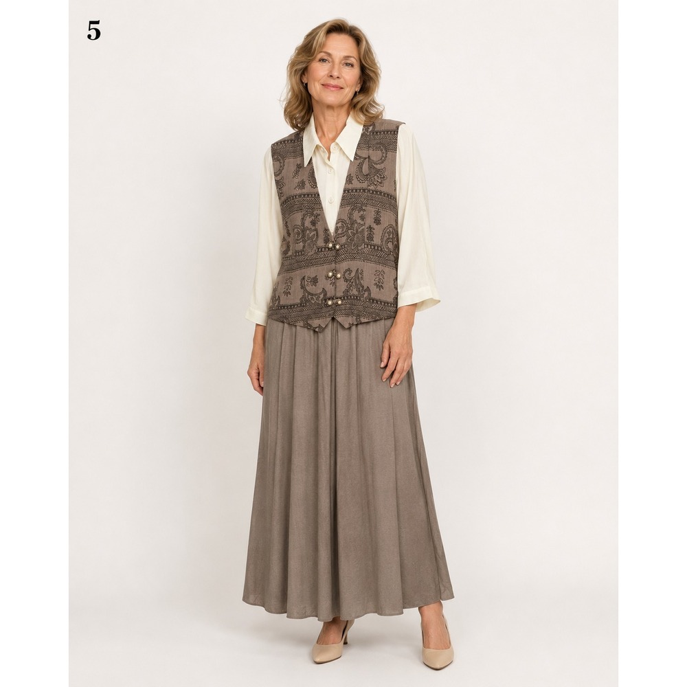 Scarlett Vintage Maxi Dress‎ Womens 13/14 Brown Cream Acetate Rayon Blend NEW